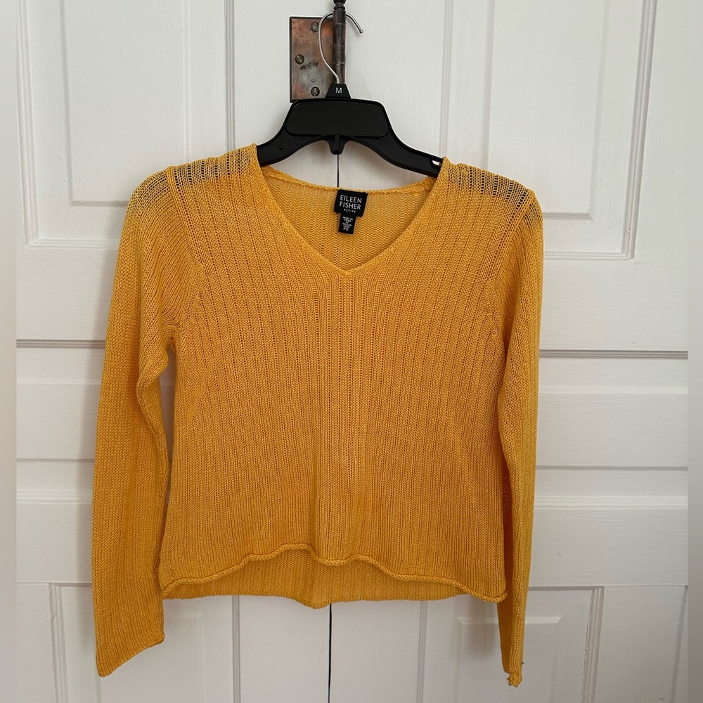 Eileen Fisher Yellow Open Knit Italian Yarn Sweater Petite Small